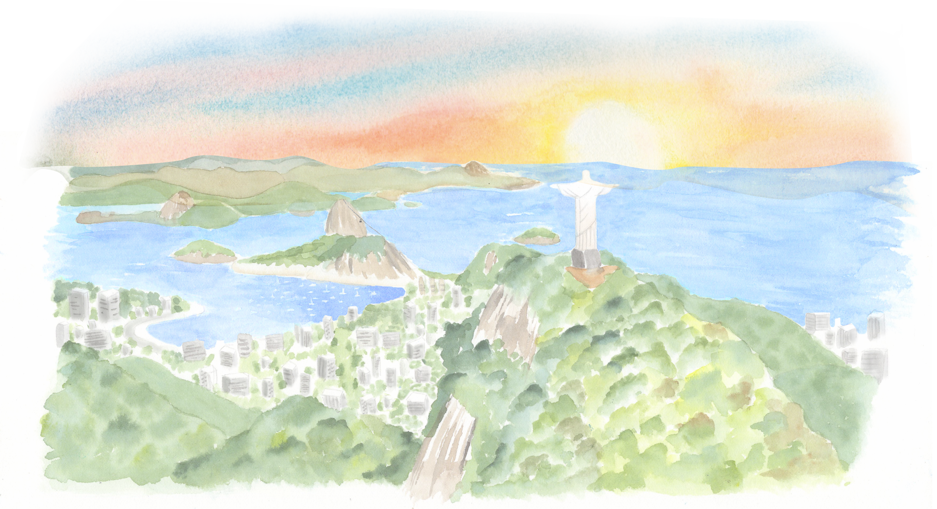 Vista aquarelada do Cristo Redentor
